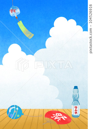 Summer illustration material porch and wind chime, ramune and summer festival 104526916
