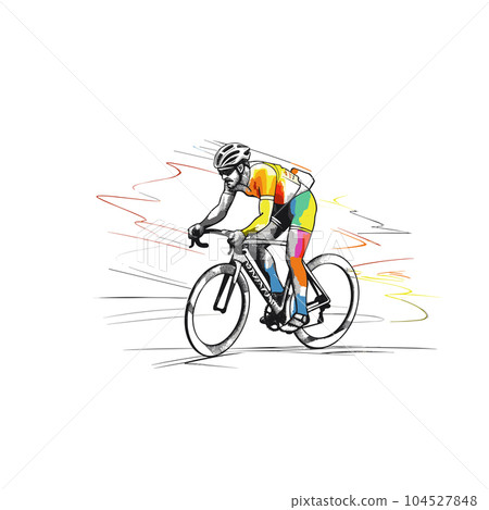 Road cyclist hand-drawn illustration. Cyclist. Vector doodle style cartoon illustration Road cyclist hand-drawn illustration. Cyclist. Vector doodle style cartoon illustration 104527848