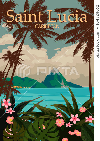 Travel poster Saint Lucia tropical island resort vintage Travel poster Saint Lucia tropical island resort vintage 104528052