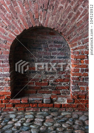 Blank arch from red brick of fortress Blank arch from red brick of fortress 104528912
