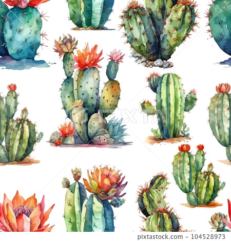 Beautiful watercolor cacti seamless pattern. Vector illustration Beautiful watercolor cacti seamless pattern. Vector illustration 104528973