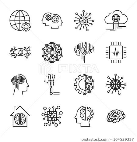 Artificial intelligence and robot related vector icon set. It co 104529337