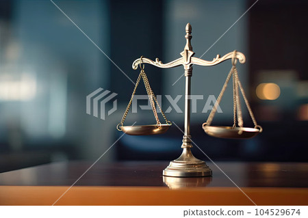 Law scale justice symbol on the blurred background. Judge justice concept. Generative AI Law scale justice symbol on the blurred background. Judge justice concept. Generative AI 104529674