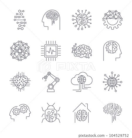 Simple set of artificial intelligence related line icons AI . Editable Stroke. Simple set of artificial intelligence related line icons AI . Editable Stroke. 104529752