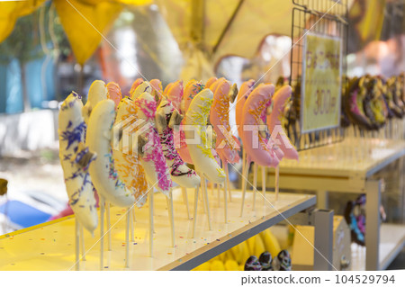 Festival banana chocolate store opening chocolate banana Japanese sweets stall fair Festival banana chocolate store opening chocolate banana Japanese sweets stall fair 104529794