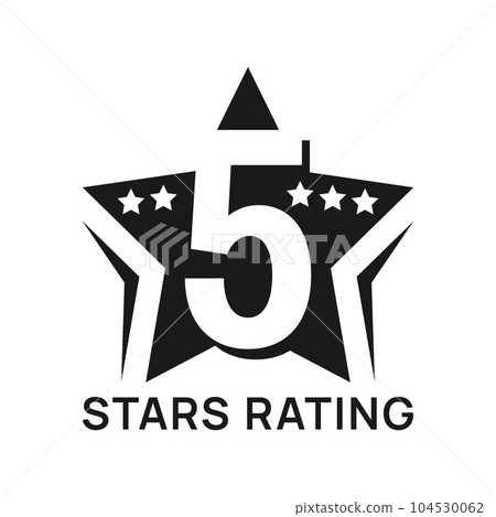 Five star rating, best prize icon or symbol. User satisfaction feedback, goods grade choice or customer ranking or rate vector symbol or emblem. Client evaluation icon or sign with five stars 104530062