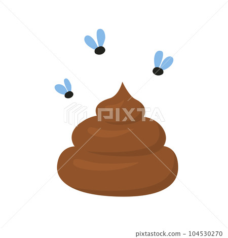 Fly around the brown stinky poop vector isolated. Insect flying at the turd. 104530270