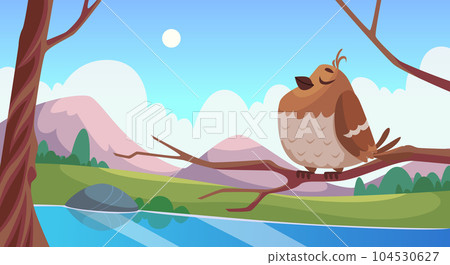 Funny sparrows. Happy flying wild birds exact vector cartoon background illustration of sparrows 104530627