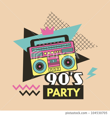 Retro poster. 90s music placard invitation for party. Vector template with place for text Retro poster. 90s music placard invitation for party. Vector template with place for text 104530705