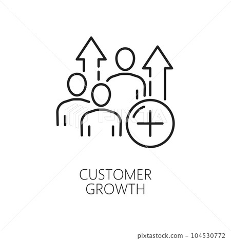 Customer growth. CDN. Content delivery network icon, blog or web portal content users, networking technology, web media publishing system and CDN thin line vector symbol with people figures, up arrow Customer growth. CDN. Content delivery network icon, blog or web portal content users, networking technology, web media publishing system and CDN thin line vector symbol with people figures, up arrow 104530772