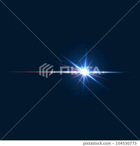 Light shine or sparkle flash and bokeh lens flare effect, vector sunshine halo glow. Sparkle flare or prism glow and camera flash effect, star twinkle or shiny sun and laser beam on sky background 104530773