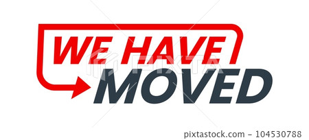 Have move icon. We have moved sign of new or change address for office, store, home or shop. Business relocation announcement red and black symbol with route navigation arrow Have move icon. We have moved sign of new or change address for office, store, home or shop. Business relocation announcement red and black symbol with route navigation arrow 104530788