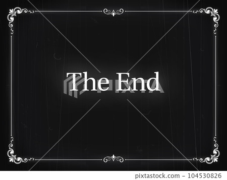 Silent movie cinema vintage border film end screen. Video industry vintage backdrop, cinematography antique screen border or cinema theater black vector frame. Hollywood silent movie end background 104530826