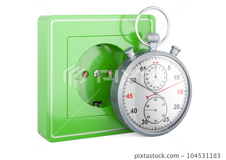 Electrical outlet, socket with stopwatch, 3D rendering Electrical outlet, socket with stopwatch, 3D rendering 104531183