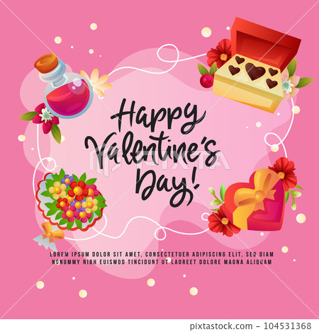 happy valentine day card with colored item set happy valentine day card with colored item set 104531368