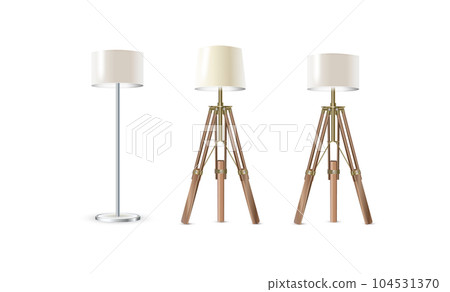 Lamp Set Closeup Isolated on White Background. Floor Lamps. Electric Torchere for Interior Design, Energy Furniture. Vector 104531370