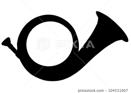 Vintage brass hunting horn black silhouette Vintage brass hunting horn black silhouette 104531807