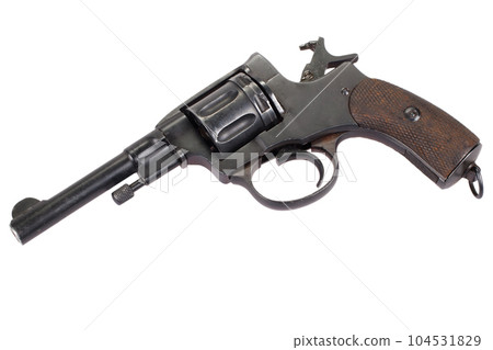 Cocked russian revolver isolated on a white 104531829