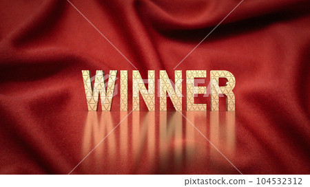 The gold winner text on red background concept 3d rendering 104532312