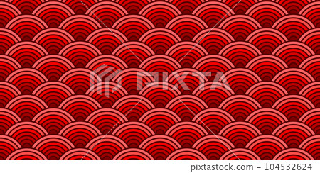 Colorful Chinese and Japanese seamless pattern. Traditional asian ornament, oriental New Year decoration. Modern red background, geometric texture with waves. Vector illustration Colorful Chinese and Japanese seamless pattern. Traditional asian ornament, oriental New Year decoration. Modern red background, geometric texture with waves. Vector illustration 104532624
