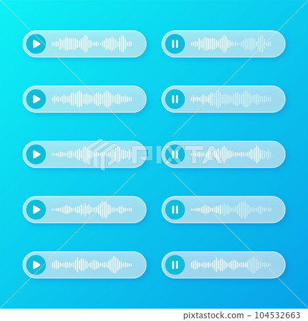 Voice, audio message, transparent speech bubbles. SMS text frame. Social media chat or messaging app conversation. Voice assistant, recorder. Sound wave pattern. Vector illustration 104532663