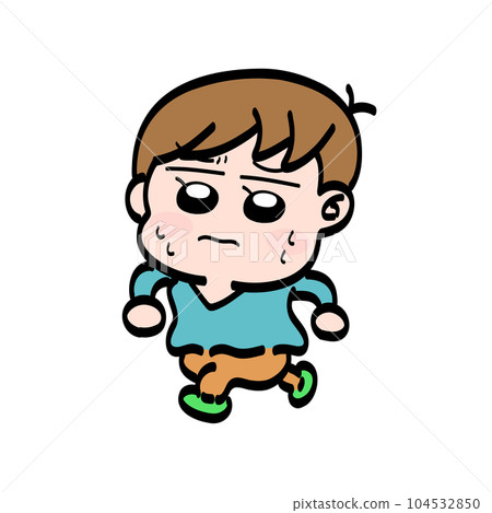 一個男孩帶著困擾的表情走路 104532850