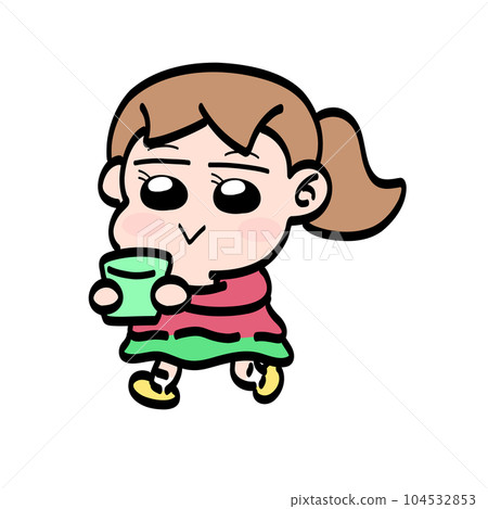 拿著杯子走路的女孩 拿著杯子走路的女孩 104532853