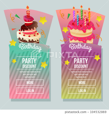 birthday party discount banner with tower cake 104532869