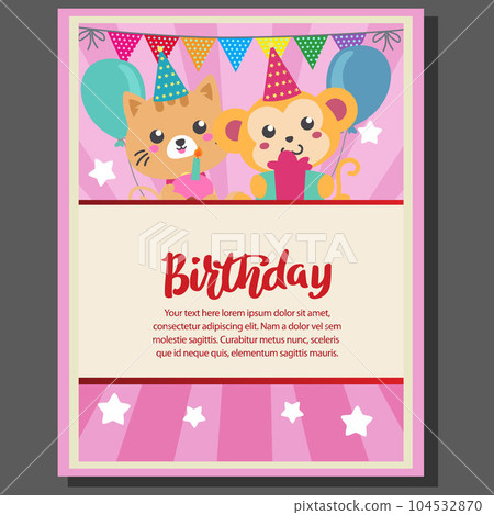 birthday party poster with party flag and cat monkey birthday party poster with party flag and cat monkey 104532870
