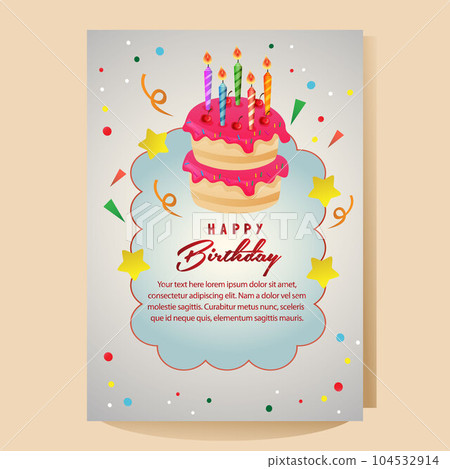 happy birthday colorful card with cake candle 104532914