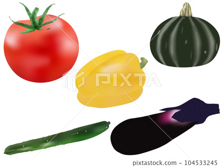 《五種夏季蔬菜第二部分》番茄 南瓜 紅辣椒（黃） 黃瓜 茄子 104533245