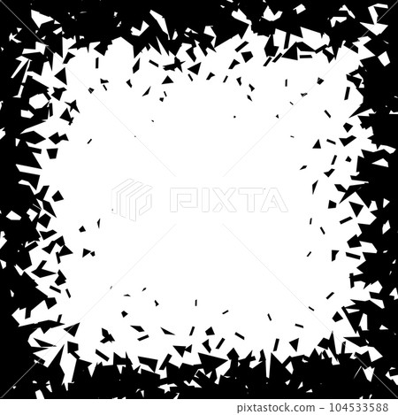 Debris and shatters in square shape frame. Black broken pieces, specks, speckles, particles, shivers. Abstract explosion and burst textured rectangular element. Vector illustration Debris and shatters in square shape frame. Black broken pieces, specks, speckles, particles, shivers. Abstract explosion and burst textured rectangular element. Vector illustration 104533588