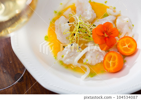 Codfish ceviche with avocado sauce Codfish ceviche with avocado sauce 104534087
