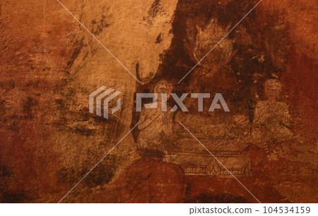 Damaged old mural painting inside the Buddhist temple historic site, Chiang Mai, Thailand 104534159