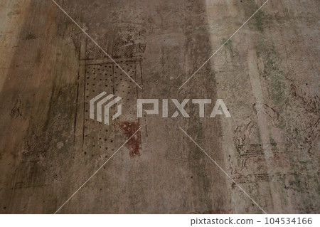 Damaged old mural painting inside the Buddhist temple historic site, Chiang Mai, Thailand 104534166