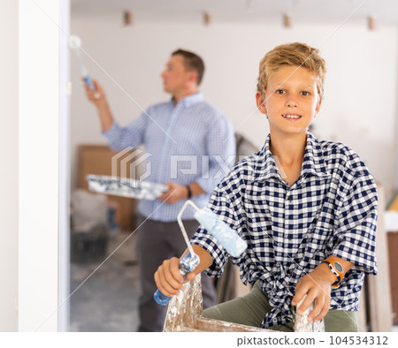 Boy posing with tools for home renovation 104534312