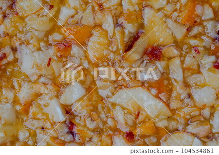 Close up, top view: granola sesame hazelnuts bar, caramelized nuts - Gozinaki Close up, top view: granola sesame hazelnuts bar, caramelized nuts - Gozinaki 104534861