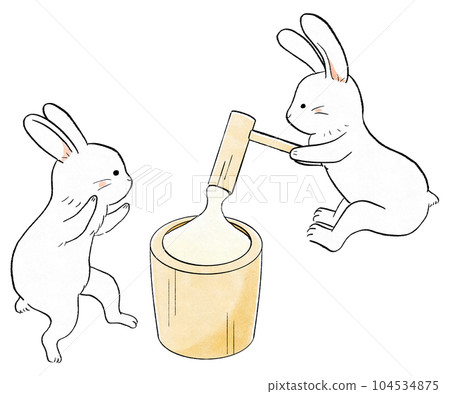 Rabbit mochi pounding loose cute illustrations - Stock Illustration ...