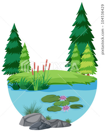 Trees by the river scene Trees by the river scene 104536429