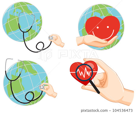 Earth globe with stethoscope icons Earth globe with stethoscope icons 104536473