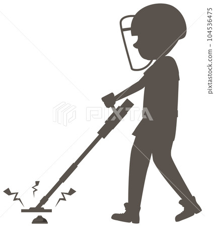 A man searching for landmine with metal detector A man searching for landmine with metal detector 104536475