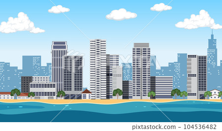 Urban landscape with high skyscrapers background - Stock Illustration ...