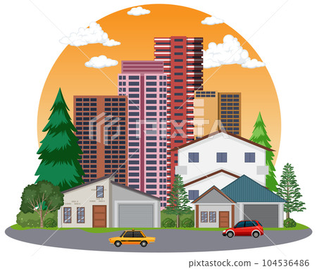 Urban landscape with houses and buildings Urban landscape with houses and buildings 104536486