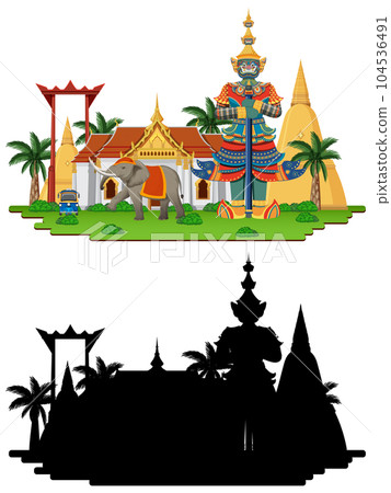 Thailand tourist attraction landmark with silhouette Thailand tourist attraction landmark with silhouette 104536491