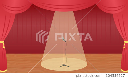 聚光燈下的麥克風支架和舞台的可愛矢量圖素材 104536627