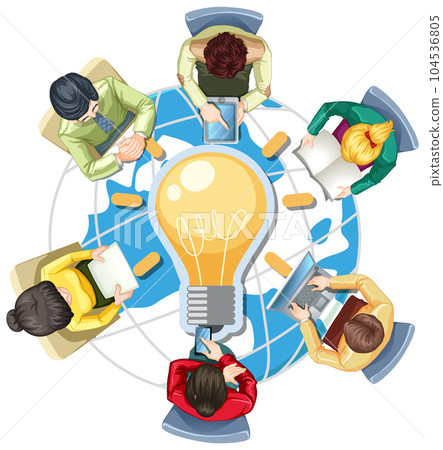 Aerial view of people working and light bulb 104536805