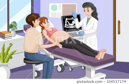 Doctor doing ultrasound scan for pregnant woman in hospital Doctor doing ultrasound scan for pregnant woman in hospital 104537174