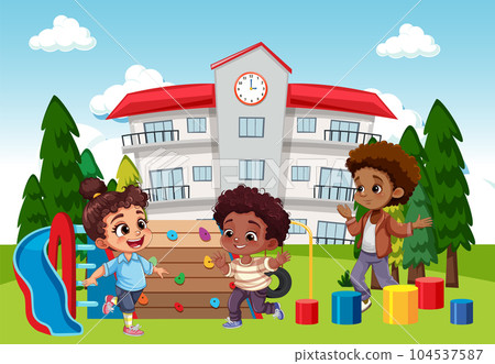 International school students playing at playground 104537587