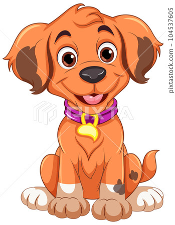 Cheerful Dog Sitting Cartoon Character Cheerful Dog Sitting Cartoon Character 104537605