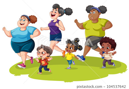Children and mother exercise isolated Children and mother exercise isolated 104537642
